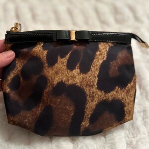 Salvatore Ferragamo Leopard Print Cosmetic Bag with Black Trim